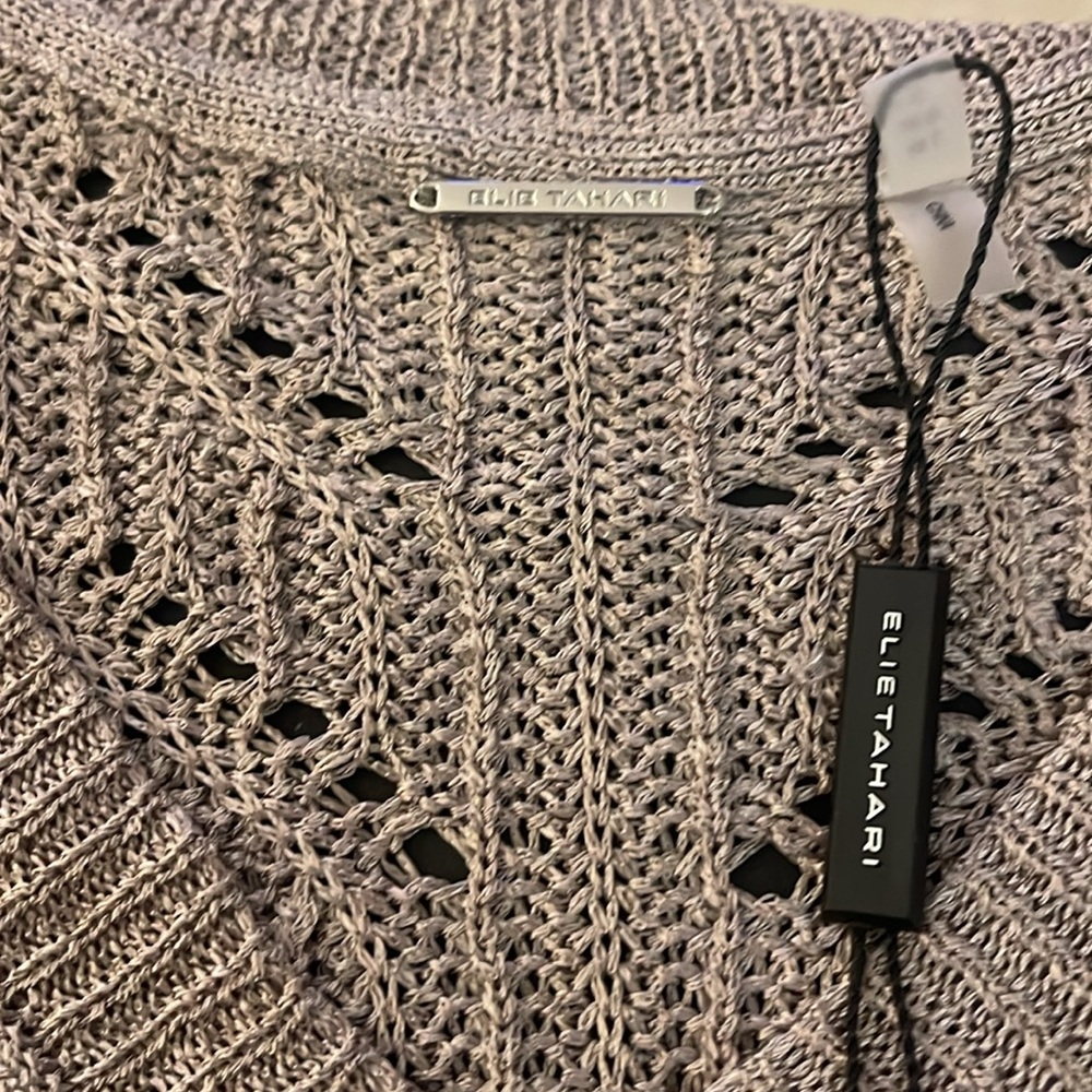 NWT Elie Tahari Pointelle Sweater. Size Large. Light Beige/Sable. - Picture 5 of 7